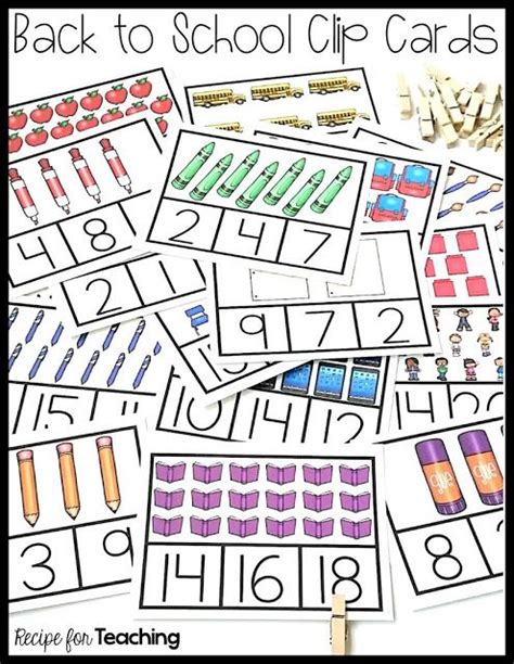 Free Back To School Clip Cards Clip Cards Practice Counting Sets 1 20
