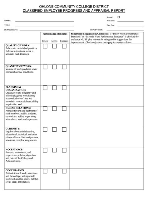 Classified Employee Progress And Appraisal Report Form Human Resources