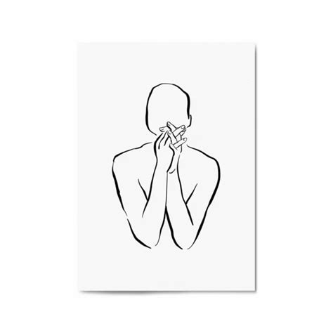 Thinking Nude Female Minimal Line Body Wall Art Poster Print Canvas