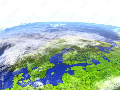 Scandinavian Peninsula On Realistic Model Of Earth Stock Illustration