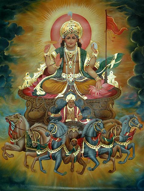 Lord Surya On The Seven Horse Chariot With Dawn As His Charioteer