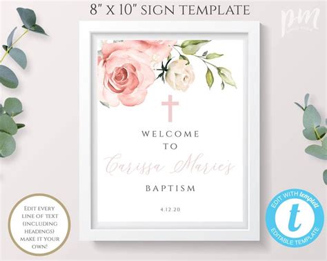 Personalized Welcome Sign For Girl Baptism Editable Pink Etsy