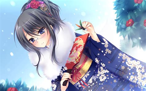 Black Hair Blue Eyes Blush Glasses Japanese Clothes Kimono Lautes