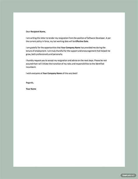 Free Formal Resignation Letter Template In Microsoft Word Apple Pages