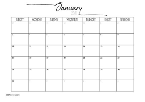 Editable Monthly Calendar Template 2021