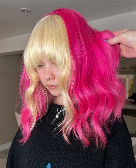 Split Dyed Hair Split Hair Yellow Hair Pink Hair Cruelty Free Hair Dye Which Hair Colour