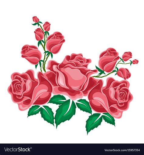 Pink Roses In Cartoon Style Royalty Free Vector Image