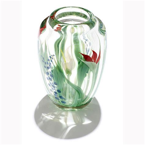 Lot Orient And Flume Paperweight Art Glass Vase Internally Decorated With Bird Of Paradise