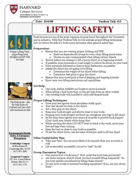 Toolbox Talks Lifting Safety English Elevator Personal Protective