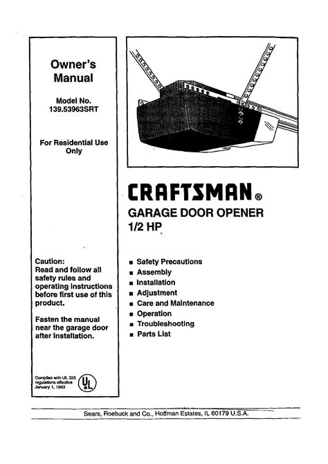 Manual Craftsman Hp Garage Door Opener Garage And Bedroom Image