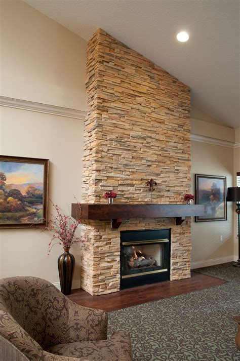 Fireplace Ledger Stone And Wood Mantel Home Fireplace Stacked Stone