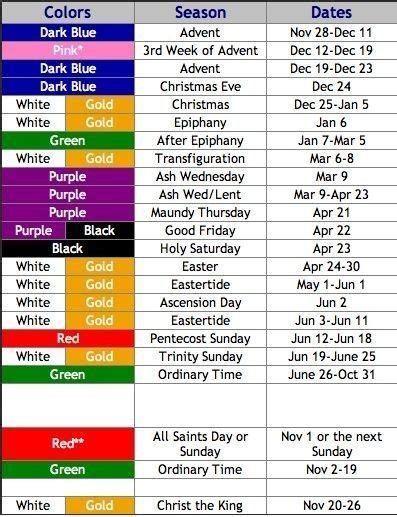 Methodist Parament Colors Calendar Image