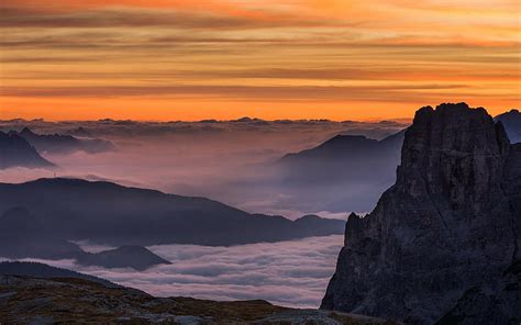 霧風景朝自然日の出山アルプスイタリア雲空夏ドロミテ山、 Hdデスクトップの壁紙 Wallpaperbetter