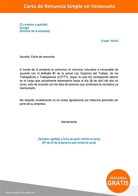 Modelo Carta Renuncia Sin Preaviso Carta De Renuncia Modelo Carta Hot