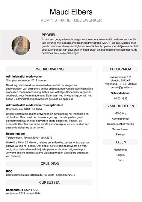 Voorbeeld Cv Administratief Medewerker