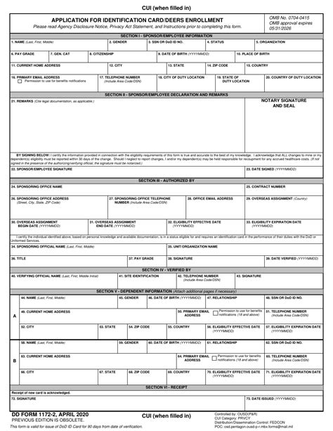 DD Form Download Fillable PDF Or Fill Online Application For Identification Card DEERS