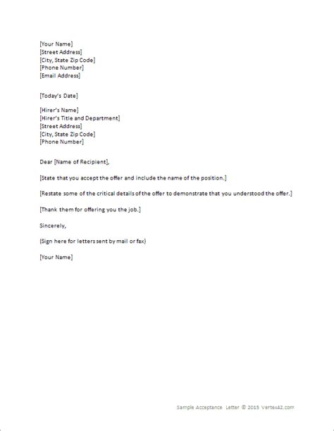 [below briefly describe on sample formal employment acceptance letter format. Job Offer Acceptance Letter for Word