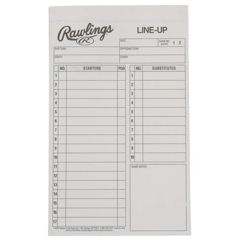 Rawlings Baseballsoftball Line Up Cards 12 Pack Big 5