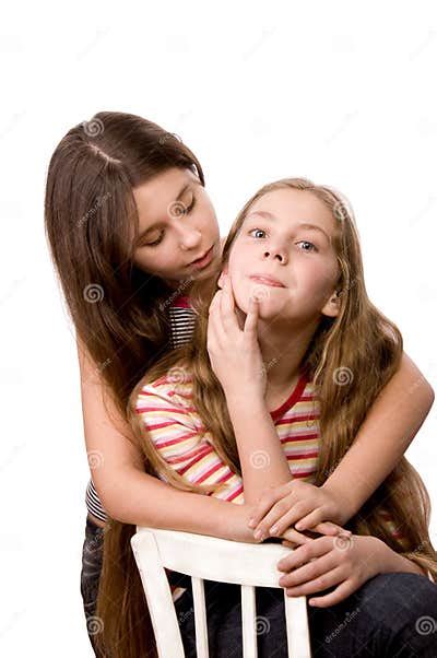 Two Girls Embracing Hands On White Stock Image Image Of Caucasians