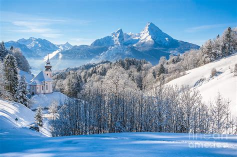Winter Landscape In The Bavarian Alps With Church Bavaria Germ