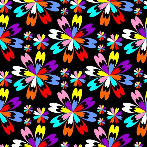 Bright Flower Seamless Pattern With Colorful Flowers On Black Stock