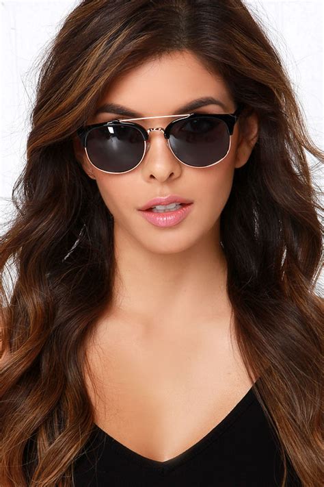 Cool Black Sunglasses Black And Gold Sunglasses 1300 Lulus