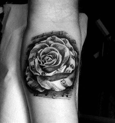 Rose Flower Music Note Mens Leg Calf Tattoo Designs Tattoos Musik
