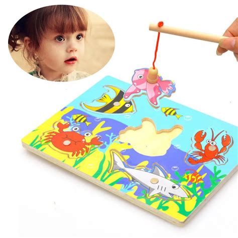 Baby Kid Wooden Magnetic Fishing Game 3d Jigsaw Puzzle Toy Interesting