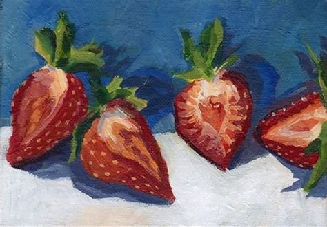 Daily Paintworks Sliced Strawberries Original Fine Art For Sale