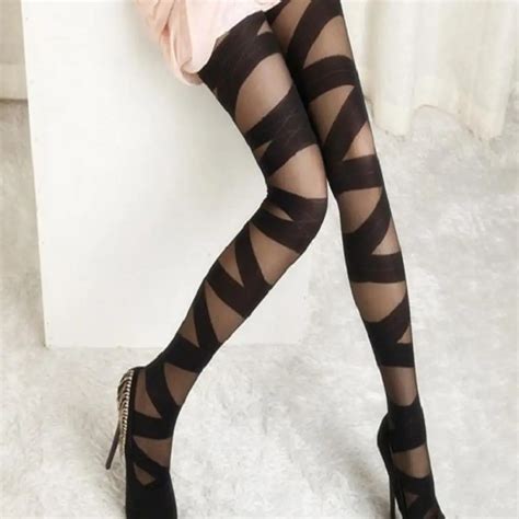 women sexy pantyhose spring autumn nylon ripped cut out bandage ultra thin tights elastic slim