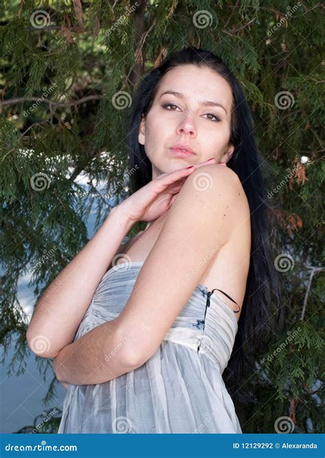 Beautiful Woman With Dress Posing In The Forest Stock Photo Image Of Environment Attractive