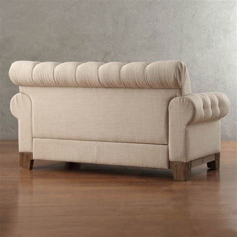 Greenwich Tufted Rolled Arm Nailhead Beige Chesterfield Loveseat By