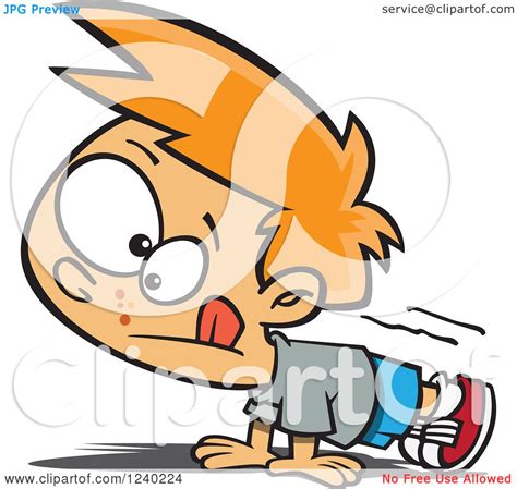 Clipart Of A Red Haired Caucasian Boy Doing Pushups Royalty Free