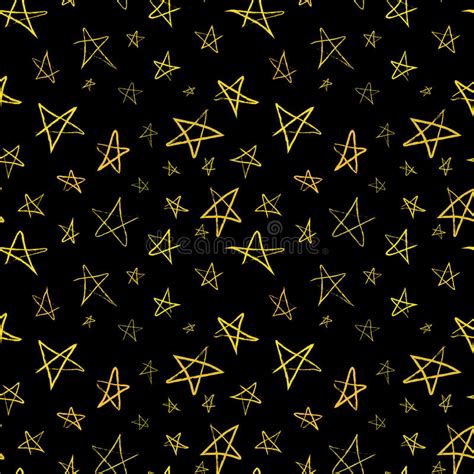 Golden Hand Drawn Stars On Night Sky Seamless Pattern Stock Vector