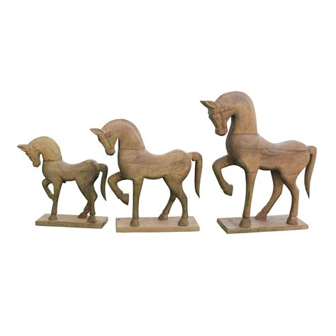 Vintage Solid Wood Horse Figurine Set Of Three Home Decoration T