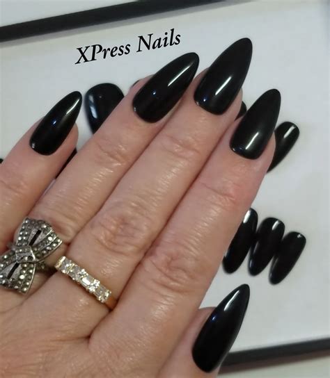 Classic Black Long Almond Press On Nails Hand Painted Salon Etsy