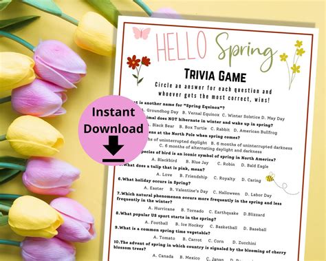 Spring Trivia Game Printable Spring Equinox Game Spring Etsy