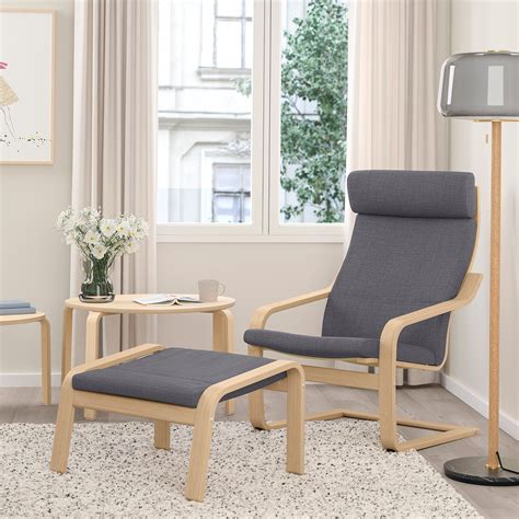 PoÄng Armchair And Footstool White Stained Oak Veneerskiftebo Dark