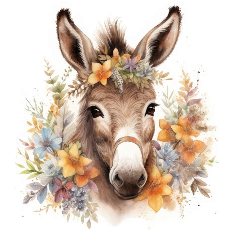 Cute Donkey And Flowers Clipart 16 High Quality S High Etsy