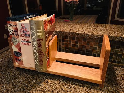 Oak Bookshelf With Sliding Bookend Countertop Cookbook Shelf Etsy