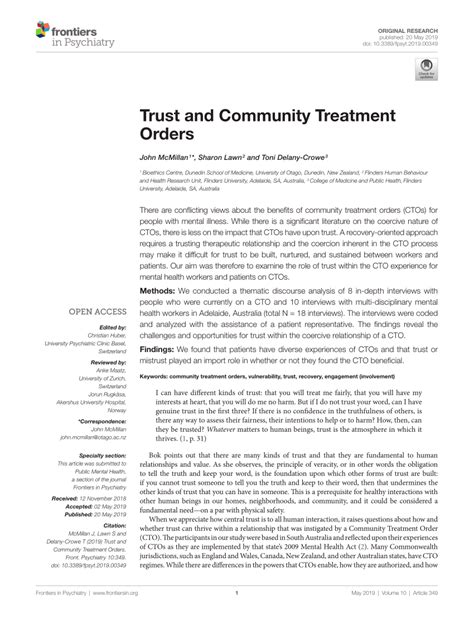 Pdf Trust And Community Treatment Orders