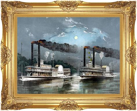 Currier And Ives A Midnight Race On The Mississippi River 12x16 Framed
