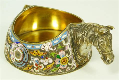 Russian Silver And Enamel Kovsh Has Scrolled Floral