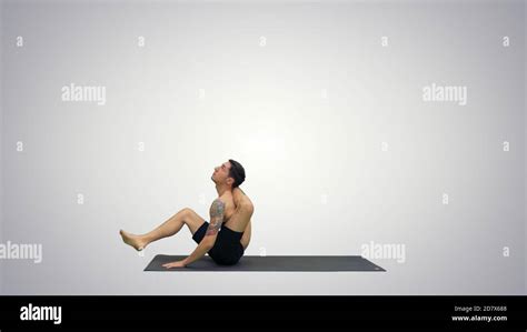 Yoga Dwi Pada Sirsasana Feet Behind The Head Pose On Gradient Ba Stock