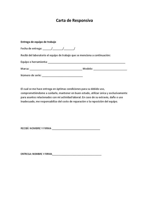 Carta Responsiva Equipo De Computo Formato 2 Mlti Tecnología