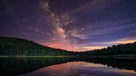 Download Wallpaper Lake Reflection Night Sky 1920x1080 Starry Sky