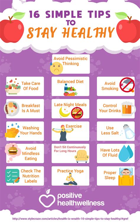 16 Simple Tips To Stay Healthy Infographic Positive Health Wellness