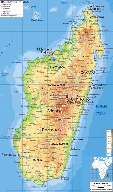 Large Detailed Physical Map Of Madagascar With All Cities Roads And
