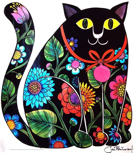 Jan Pienkowski Folk Art Painting Folk Art Cat Cat Art