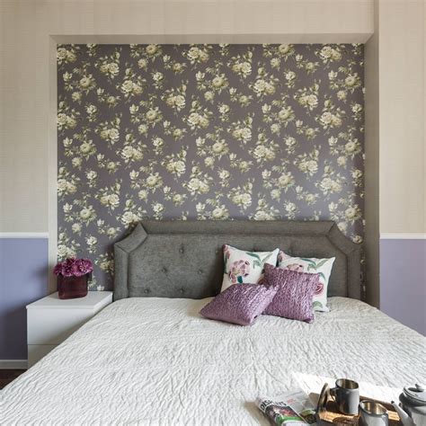 Dark Grey Patterned Wallpaper Design For Bedrooms Livspace